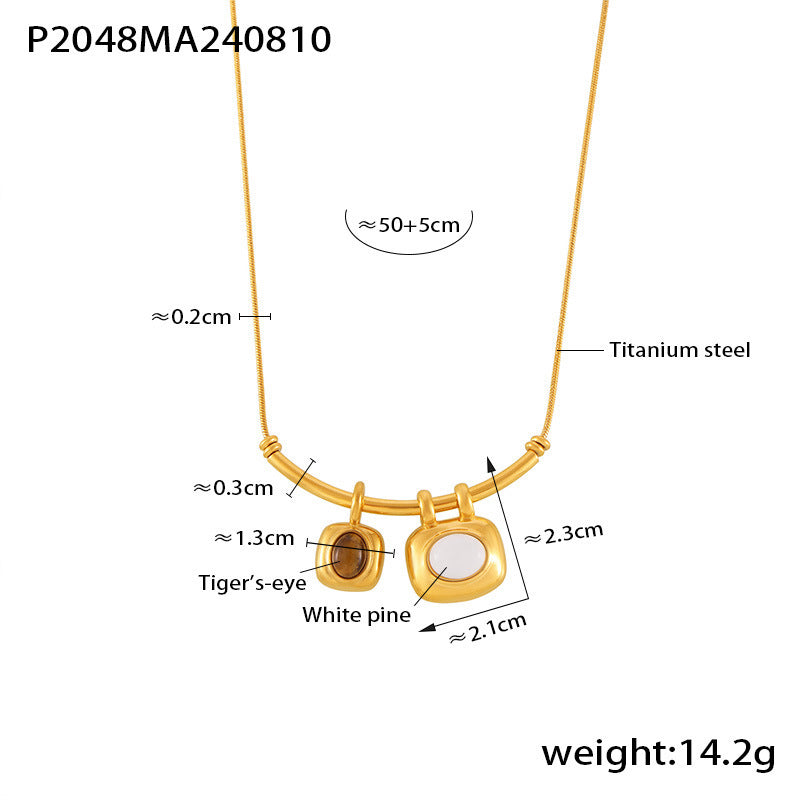 B廠【P2048】法式復古雙色不對稱方塊吊墜項鍊18k鍍真金輕盈感極簡風鈦鋼飾品 24.08-3