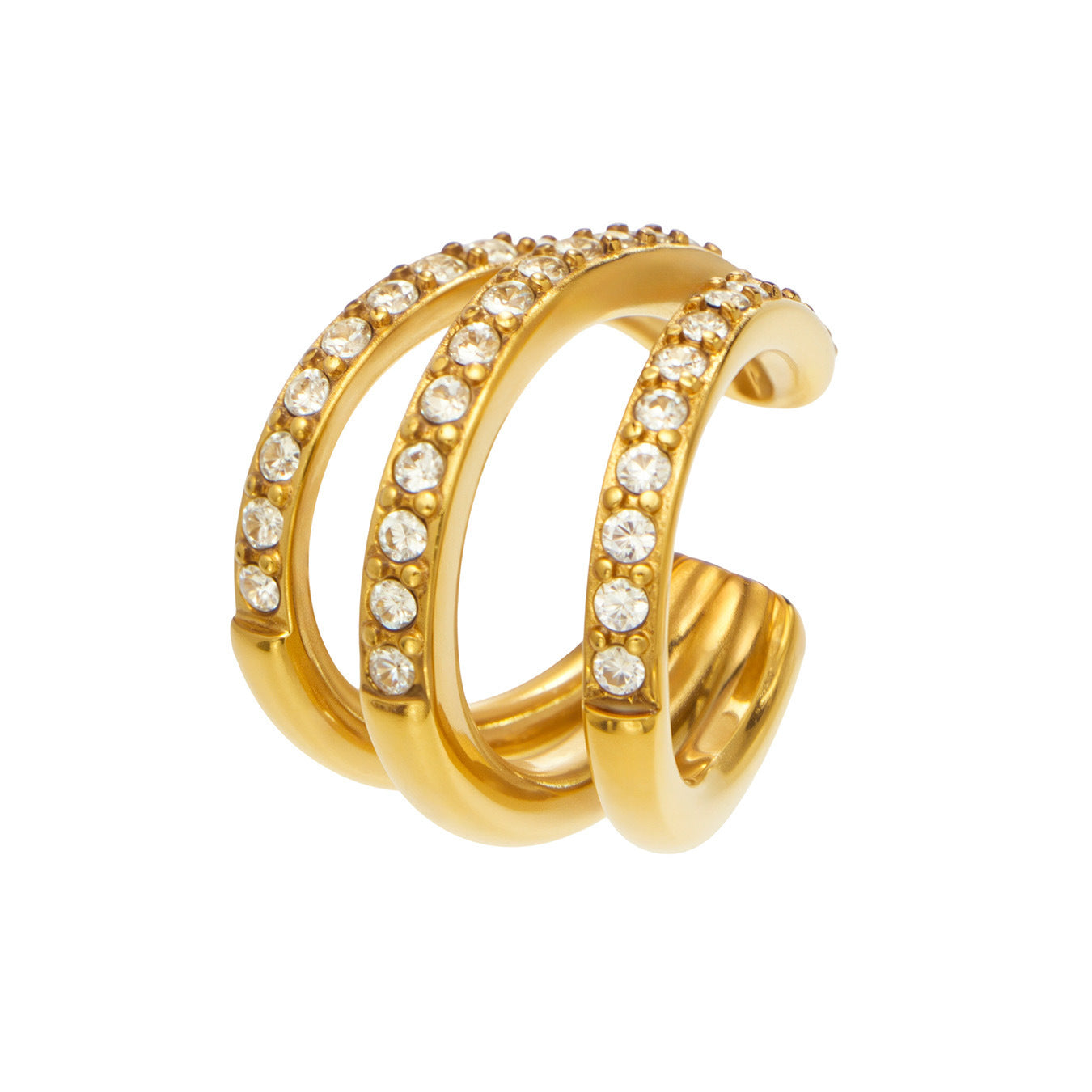 B廠【F1139】時尚新款幾何三層密鑲鋯石C形耳飾不銹鋼小眾輕奢飾品耳夾女
 26.08-4