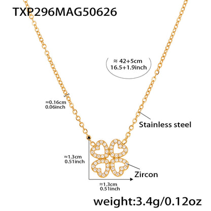 B廠【TXP296】5A鋯石超閃小鑽四葉花飾品組項鍊手鍊戒指不鏽鋼18k鍍金 25.07-1