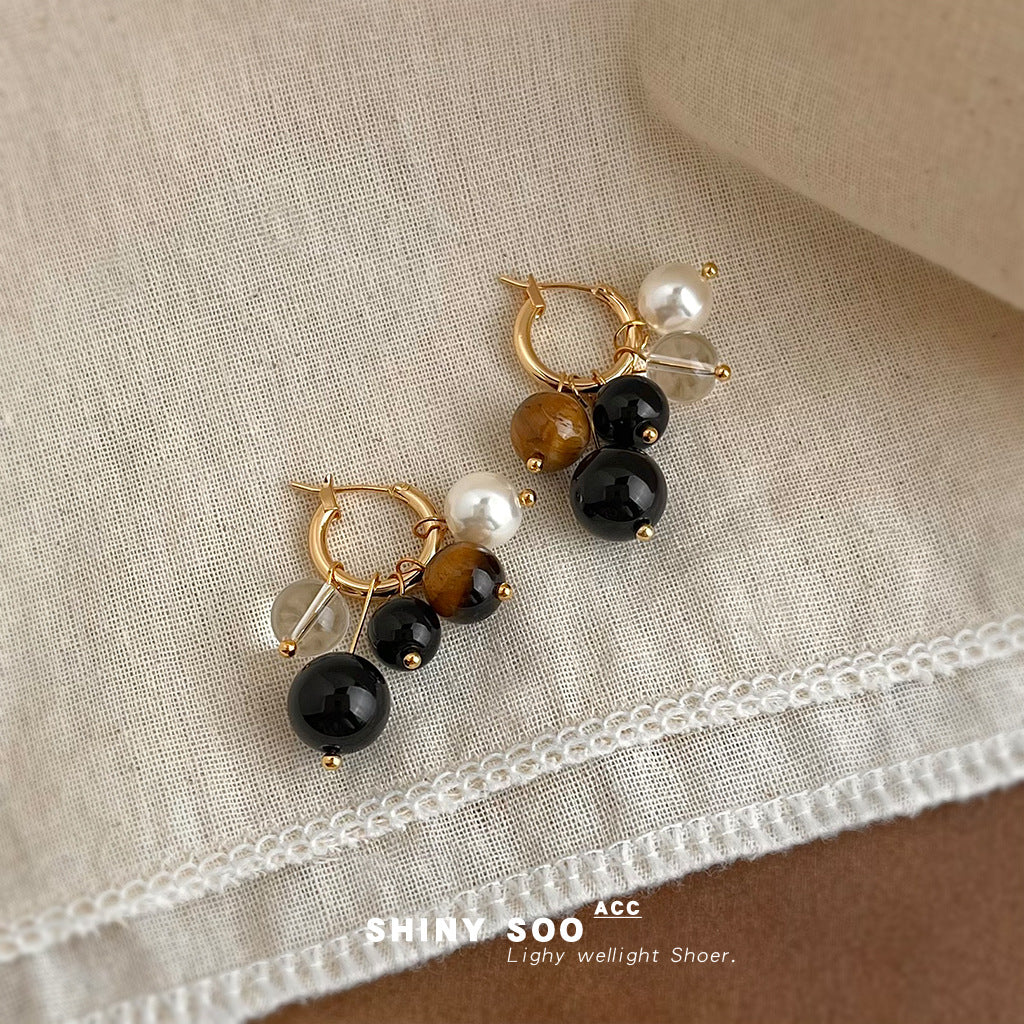 A廠【6464】虎眼石重工質感幾何圓形文藝復古美拉德風新款手工耳環耳環女
 25.10-3