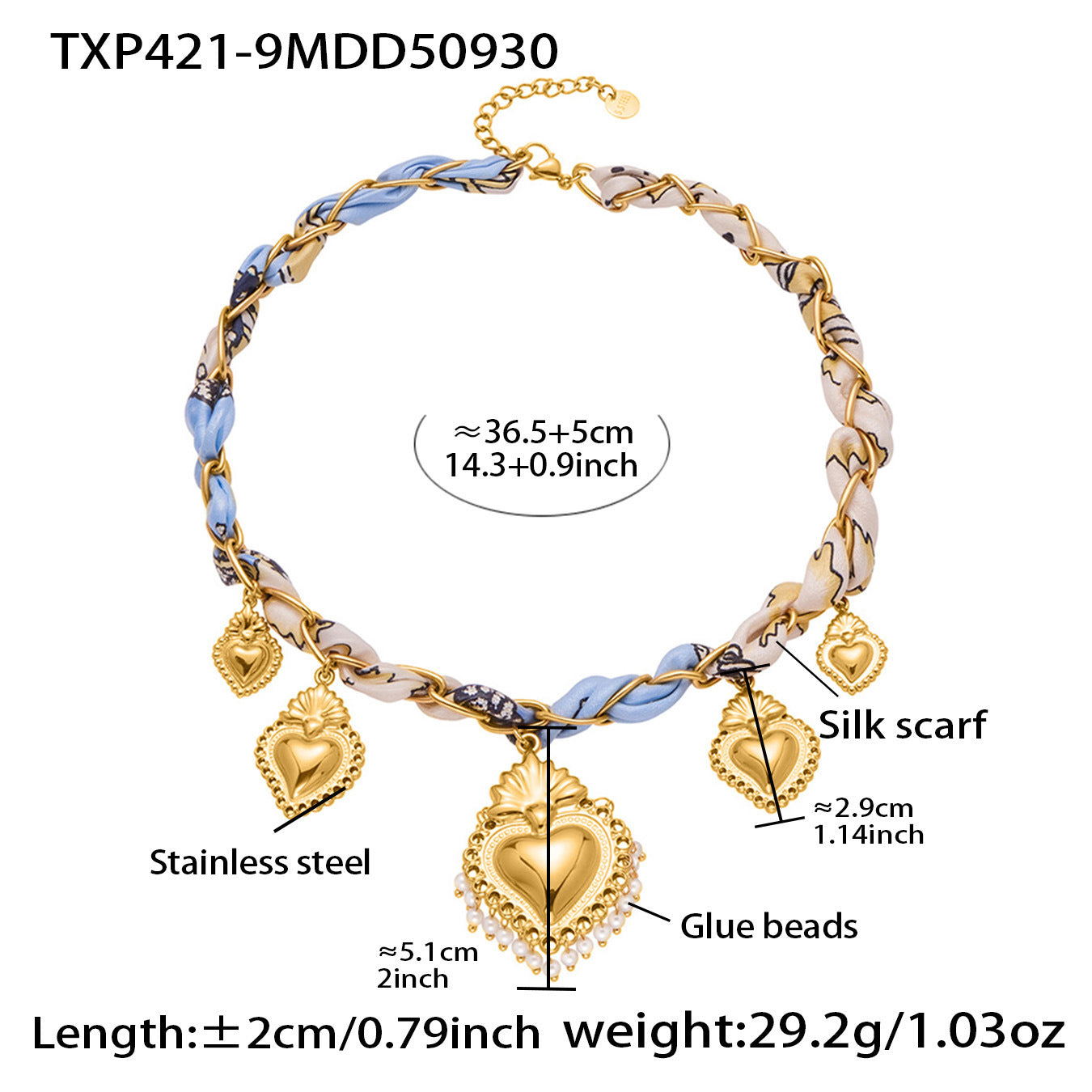 B廠【TXP421】歐美復古絲巾不銹鋼多愛心吊墜項鍊手鍊設計小眾首飾套裝女
 25.10-3