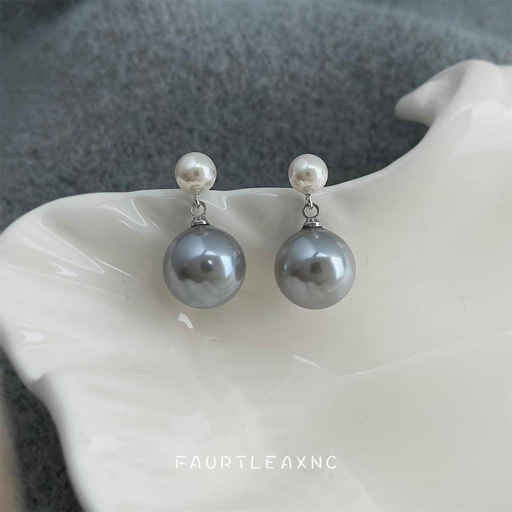 C廠【7069】S家玻璃珍珠高品質秋冬灰色繫新款耳飾 時尚高級感老錢風
 25.11-2