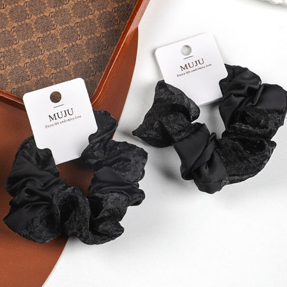 C廠【B254】【卡裝】髮圈韓系氣質雙拼黑色大腸圈高級感緞面髮飾網紅馬尾髮繩 25.05-3「C廠-單筆結帳需滿，NT$500出貨(不含運費)」