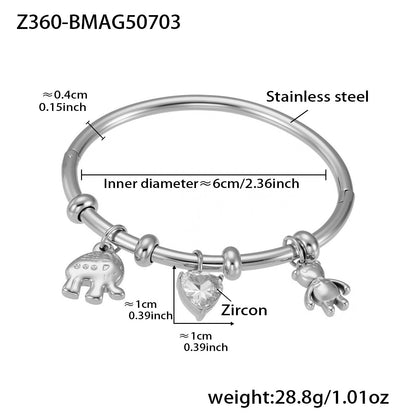 B廠【Z360】不鏽鋼愛心大鋯石小熊小象DIY配件手鐲18k鍍真金不掉色飾品 25.07-3