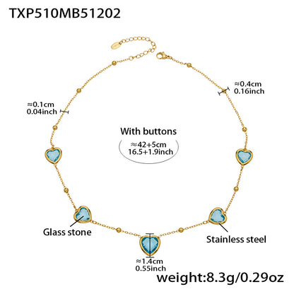 B廠【TXP510】不鏽鋼愛心切麵包邊玻璃石鋼珠項鍊手鍊耳環組鍍18k真金不掉色
 25.12-2