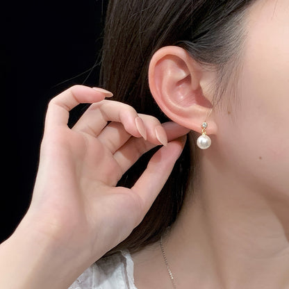 E廠【DQ10492E】S925純銀簡約氣質仿珍珠耳環女法式高級感鑲閃鋯耳環
 25.09-4