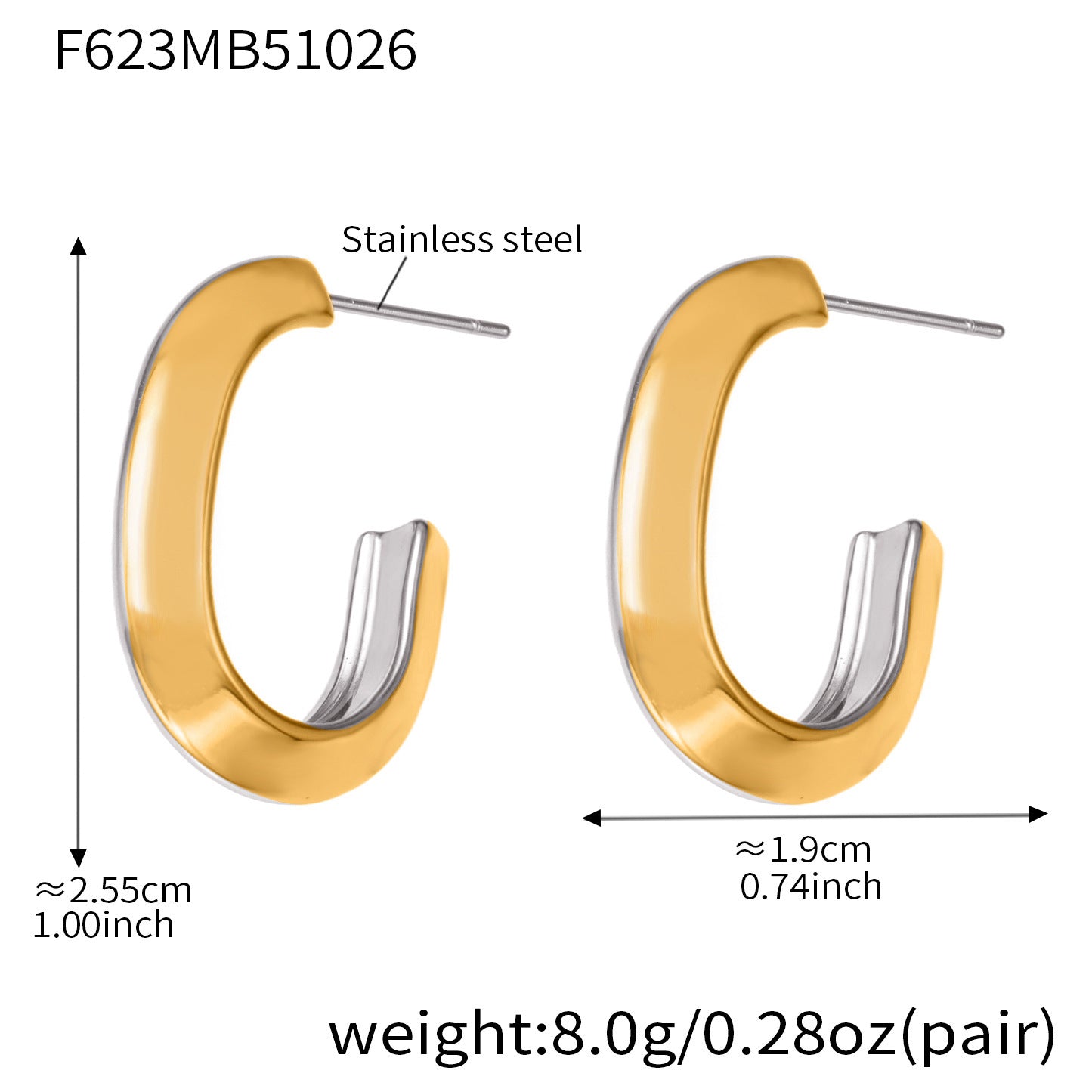 B廠【F623】不鏽鋼凹槽弧面耳環歐美輕奢風小眾設計百搭耳飾鍍18k真金
 25.11-1