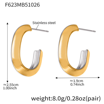 B廠【F623】不鏽鋼凹槽弧面耳環歐美輕奢風小眾設計百搭耳飾鍍18k真金
 25.11-1
