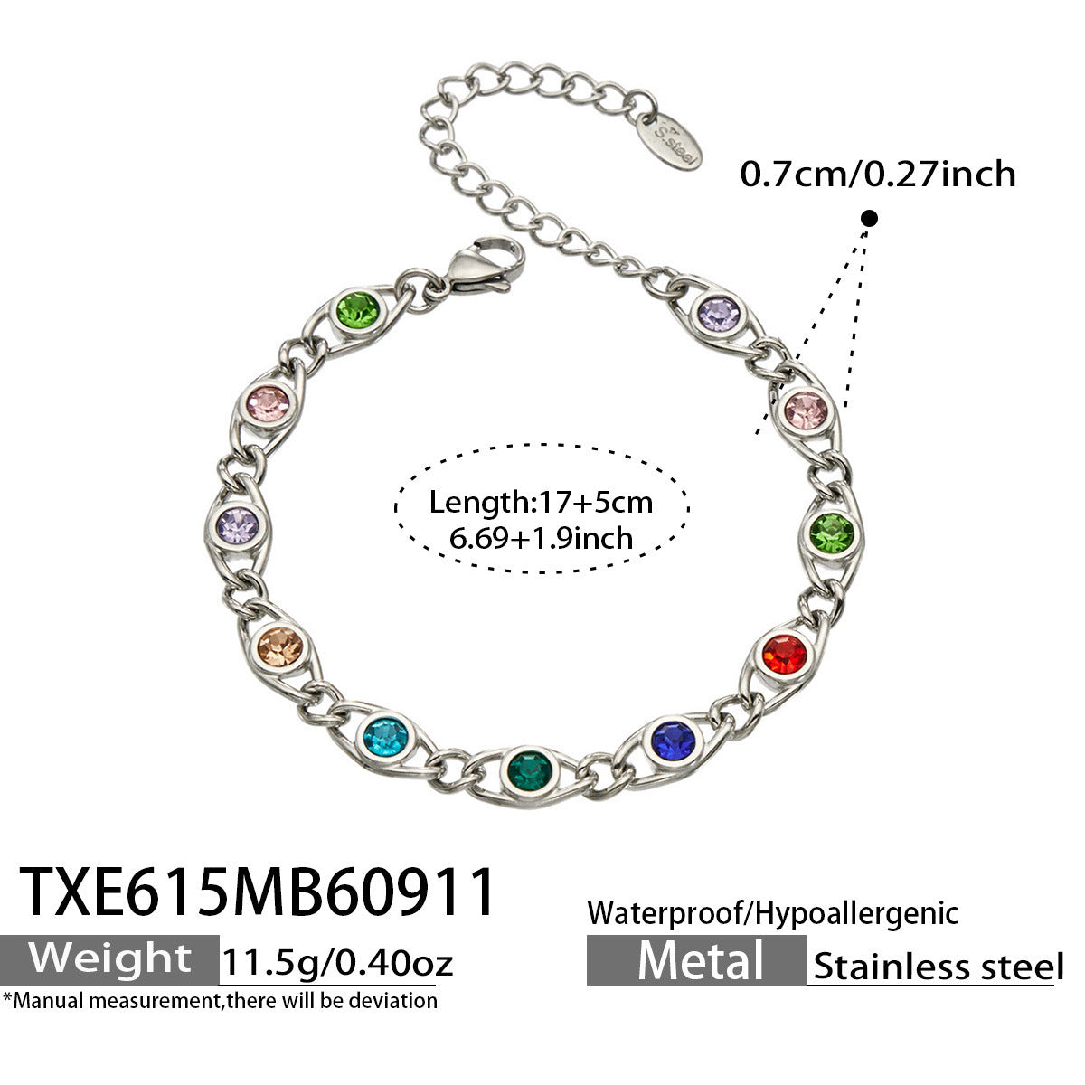 B廠【TXP615】歐美流行多巴胺高級感彩色鋯石不銹鋼手鍊項鍊不掉色時尚女鎖骨鏈
 26.09-3