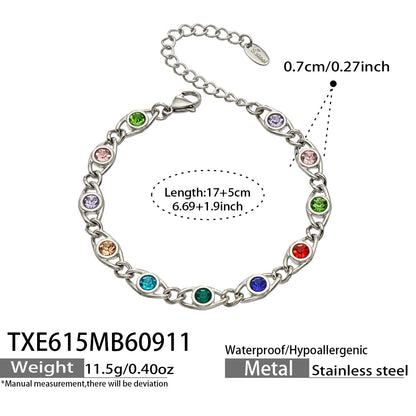 B廠【TXP615】歐美流行多巴胺高級感彩色鋯石不銹鋼手鍊項鍊不掉色時尚女鎖骨鏈
 26.09-3