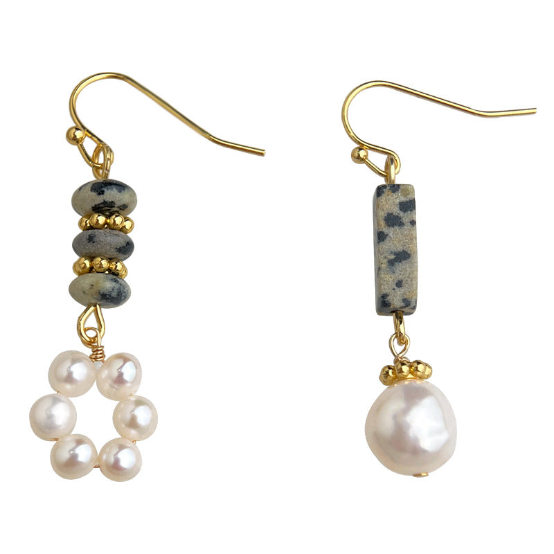 A廠【6621】天然淡水珍珠不對稱設計長款天然石手工耳環新款國潮耳環飾品
 25.10-3