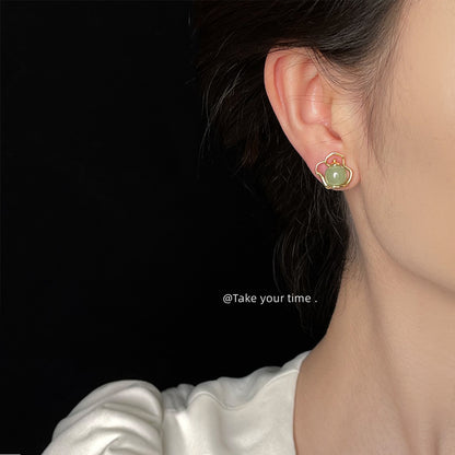 A廠【6207】把把胡！設計師款天然石東陵玉茶壺耳環925銀針鍍14K個性小眾耳飾 25.06-2