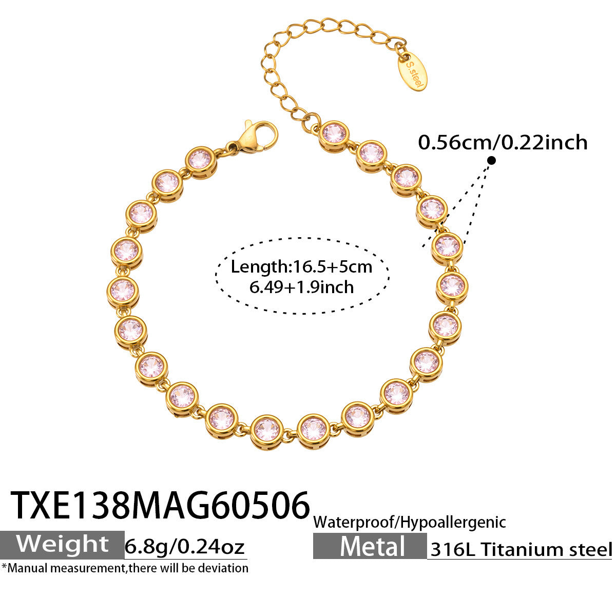B廠【TXP138】chic奢華5A圓彩鋯石拼接項鍊手鍊套組不鏽鋼鍍18k金精緻時尚飾品
 26.05-2
