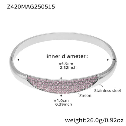 B廠【Z420】歐美不鏽鋼幾何素圈5A鋯石卡扣手鐲不鏽鋼鍍18k金精緻手環 25.05-4