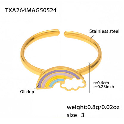 B廠【TXP264】不銹鋼材質新款兒童飾品彩虹滴油吊墜項鍊手鍊戒指耳環套裝 25.05-5
