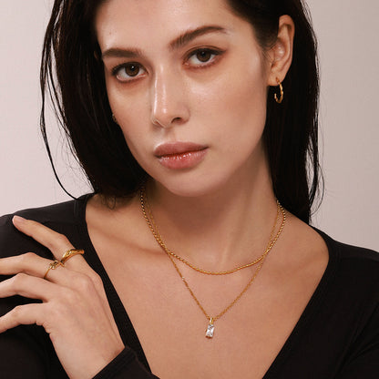 B廠【P516】長方鋯石米珠多層鎖骨項鍊不鏽鋼PVD電鍍18K真金設計感頸鍊 25.03-2