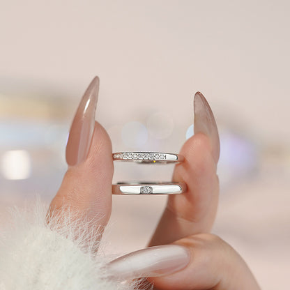 D廠【YC3833R】S999足銀高級感方形鋯石情侶對戒小眾設計戒指送女友指環 25.05-4