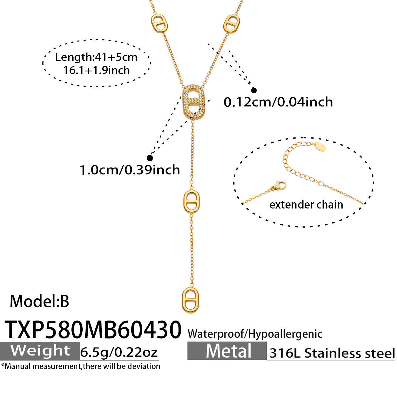 B廠【TXP580】歐美輕奢日字滿鑽鋯石Y字流蘇項鍊手鍊雙層疊戴套裝不銹鋼鍍18k金
 26.05-2