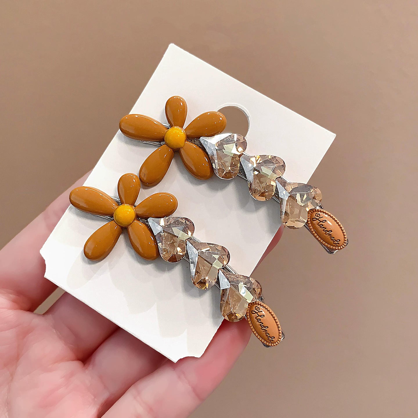 C廠【X129】韓系黃色花朵鴨嘴髮夾閃亮愛心鑽可愛百搭精緻鴨嘴夾髮飾甜美小花
 26.04-3