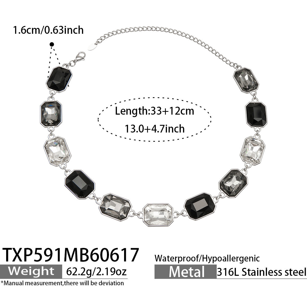 B廠【TXP591】歐美新款多色長方形玻璃石項鍊手鍊首飾套裝復古宴會風不銹鋼飾品
 26.06-4
