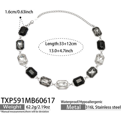 B廠【TXP591】歐美新款多色長方形玻璃石項鍊手鍊首飾套裝復古宴會風不銹鋼飾品
 26.06-4