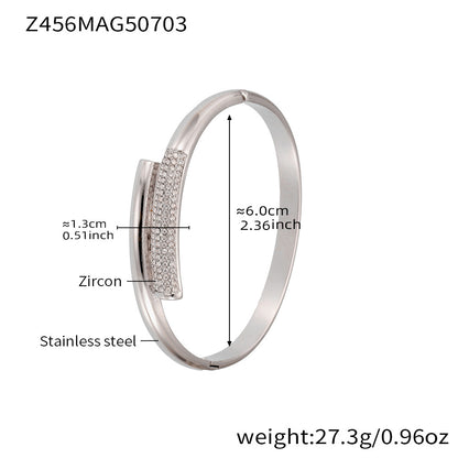 B廠【Z454】滿鑽5A鋯石卡扣高品質超閃手環組合不鏽鋼鍍18k真金不掉色 25.07-3
