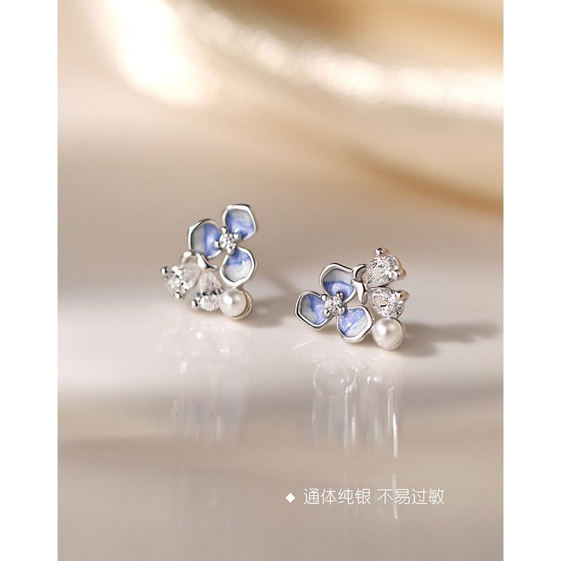 E廠【XDQ10956E】森系S999純銀漸變鳶尾花蝴蝶耳環女高級感仿珍珠花朵氣質耳飾
 26.06-4