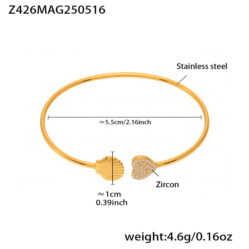 B廠【Z426】歐美INS風5A鋯石花朵帶鑽孔開口手鐲組合不鏽鋼鍍18k真金手鐲子 25.05-4