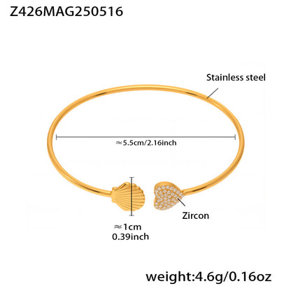 B廠【Z426】歐美INS風5A鋯石花朵帶鑽孔開口手鐲組合不鏽鋼鍍18k真金手鐲子 25.05-4
