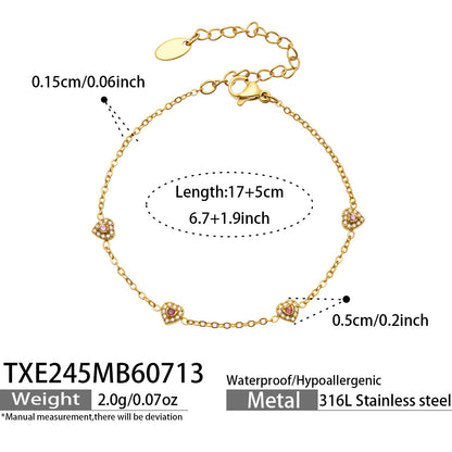 B廠【TXP245】歐美新款不銹鋼鍍18k金 多巴胺系列滿鋯石愛心吊墜項鍊手鍊女飾品
 26.07-4