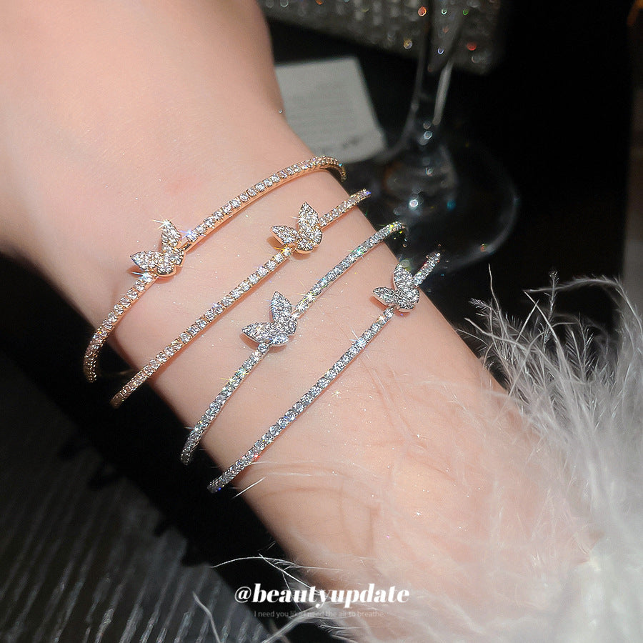 A廠【HB4894】韓系鋯石蝴蝶雙層開口手鐲輕奢高級感手環精緻小眾甜美通勤手飾女
 25.11-1