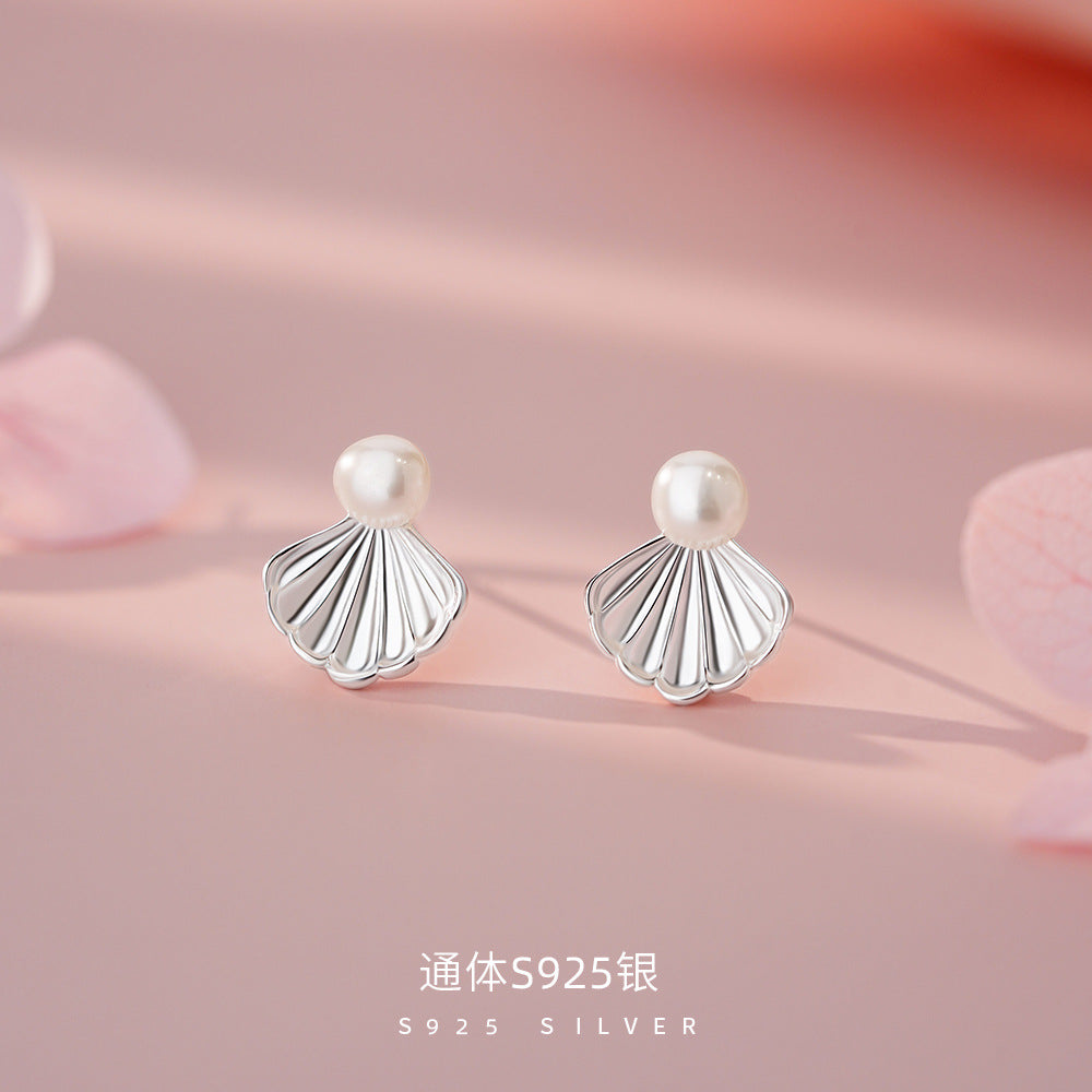 D廠【YC8887E】純銀S925甜美珍珠貝殼耳環女清新溫柔精緻文藝小巧可愛耳飾
 26.04-3