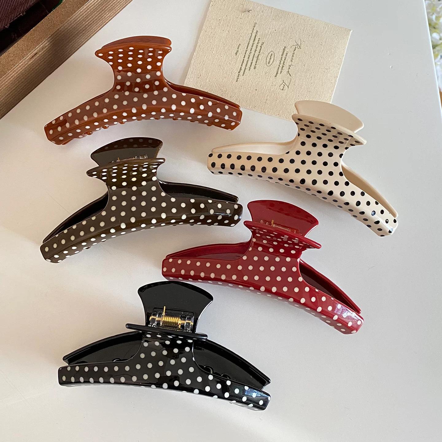 C廠【X137】法式波點弧形醋酸抓夾大號髮量多後腦勺髮抓鯊魚夾子頭飾盤髮夾女
 26.04-3