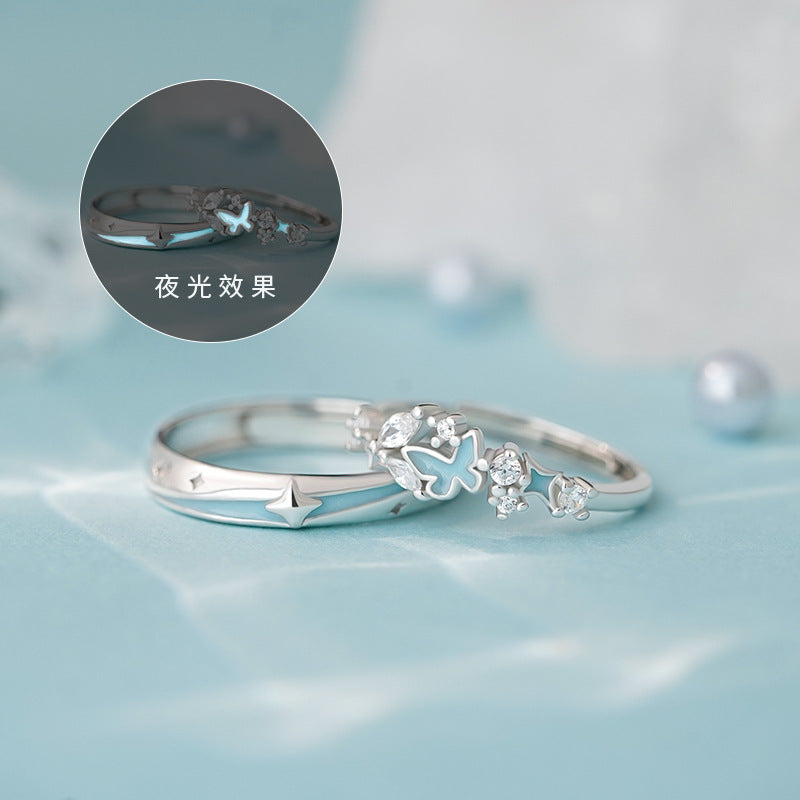 D廠【YC3460R】原創S999足銀星夢蝶四芒星蝴蝶情侶對戒小清新戒指手飾
 26.06-1
