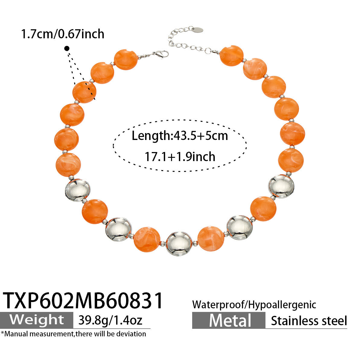B廠【TXP602】跨境時尚復古鈦鋼樹脂圓珠女個性設計感氣質手鍊鎖骨鏈套裝 26.09-1