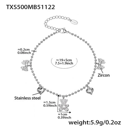 B廠【TXP500】不銹鋼5A鋯石滿鑽小熊蝴蝶結愛心多配件吊墜項鍊手鍊耳環首飾套裝
 25.11-4