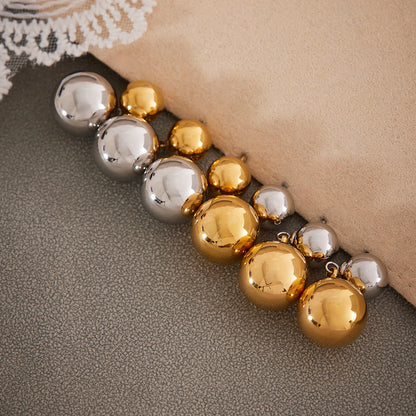 B廠【F531】跨境新款飾品不鏽鋼大小鋼珠耳環小眾空心設計間電18k真金 25.08-5