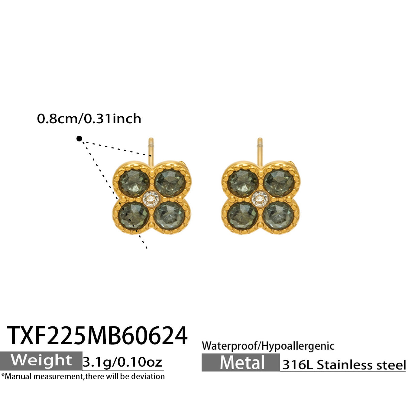 B廠【TXP225】跨境時尚花朵鑲水鑽耳釘ins小眾精緻女士項鍊首飾套裝不銹鋼飾品 26.07-1