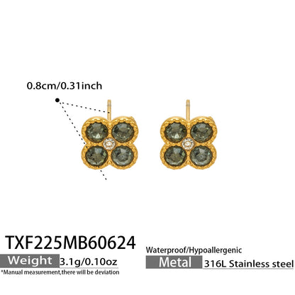 B廠【TXP225】跨境時尚花朵鑲水鑽耳釘ins小眾精緻女士項鍊首飾套裝不銹鋼飾品 26.07-1