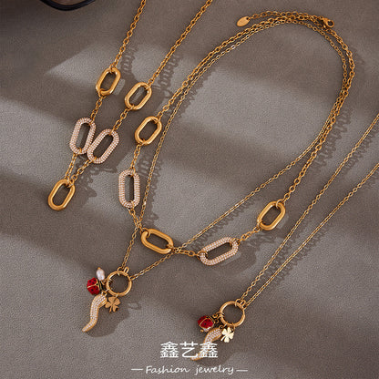 B廠【P1229】跨境新款滿鑽鋯石小辣椒DIY多配件吊墜項鍊不鏽鋼18k鍍真金
 25.09-2