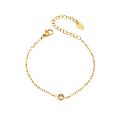 B廠【E022】歐美ins簡約風小眾設計鑲嵌單鑽鏈條手鍊不鏽鋼鍍18k真金跨國手飾
 26.02-1