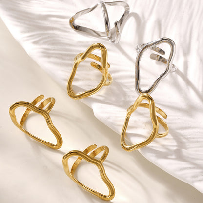 B廠【A784】不鏽鋼幾何開口可調戒指ins小眾設計感百搭戒指18k鍍真金 25.07-2