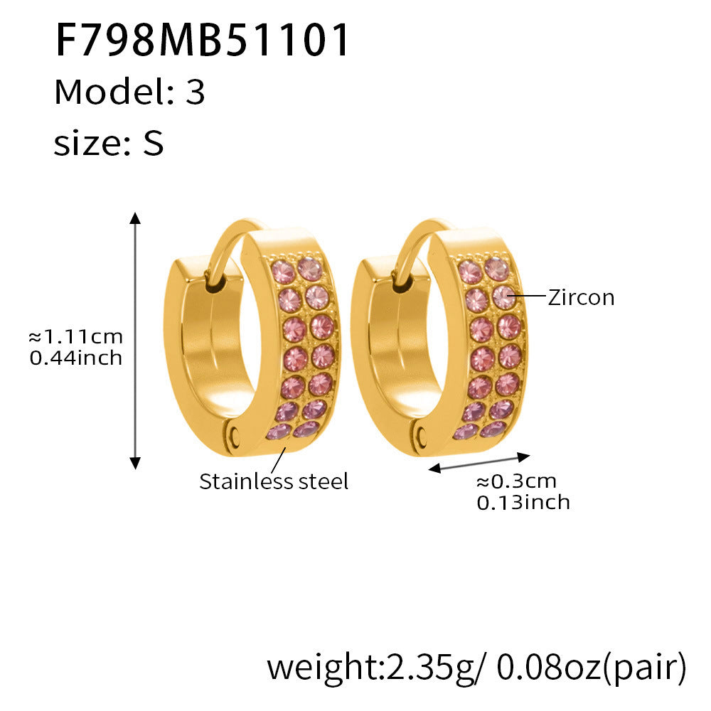B廠【F798】簡約C型鑲彩鑽拼色鋯石耳扣不鏽鋼鍍18k真金輕奢小眾耳環女
 25.11-1