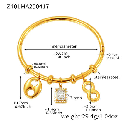 B廠【Z401】歐美飾品不鏽鋼鑲鋯石8字吊墜多配件手環鍍18k金跨境熱銷款 25.04-4