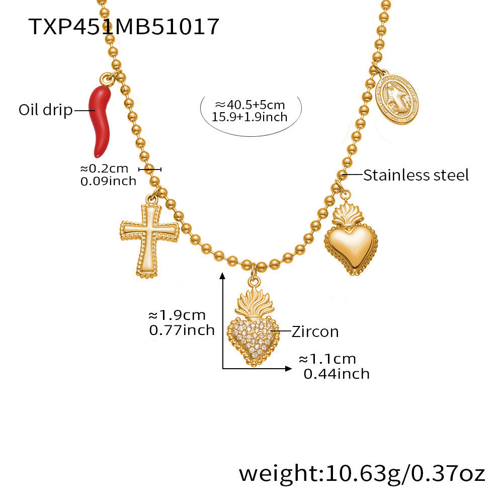 B廠【TXP450】5A鋯石皇冠愛心滿鑽開口戒指項鍊耳環組不銹鋼鍍18k真金
 25.10-4