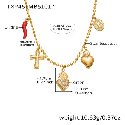 B廠【TXP450】5A鋯石皇冠愛心滿鑽開口戒指項鍊耳環組不銹鋼鍍18k真金
 25.10-4