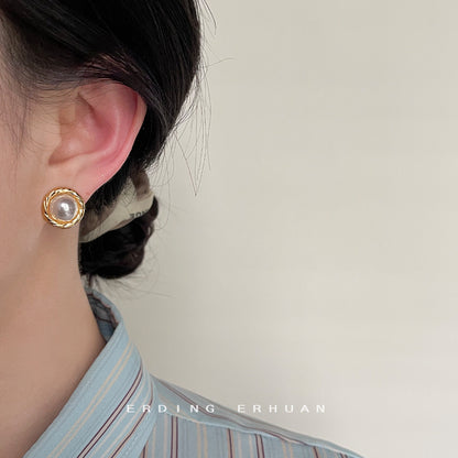 A廠【108】法式復古經典珍珠耳環優雅氣質高級感通勤百搭麻花幾何小巧耳飾品 25.08-1