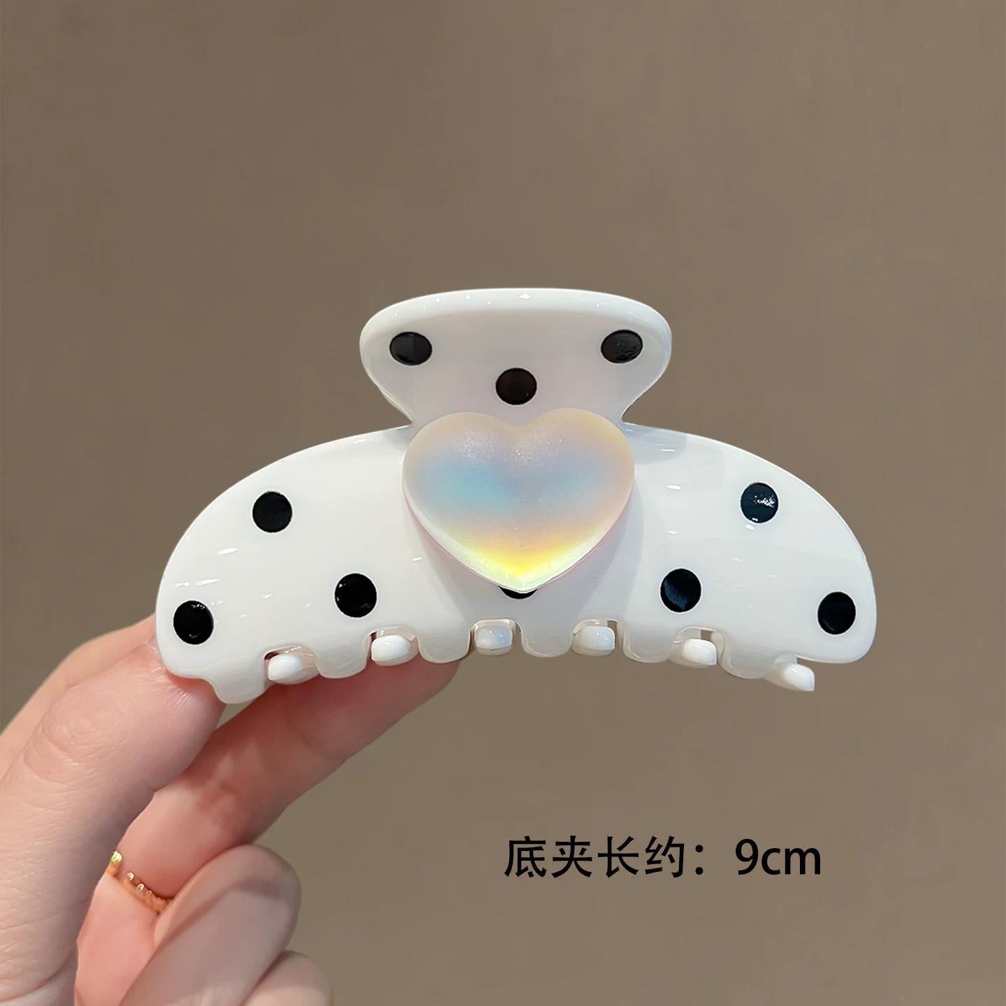 C廠【X507】波點鐳射磨砂愛心抓夾韓系時尚高級感後腦勺盤髮神器半扎鯊魚夾女
 26.06-4