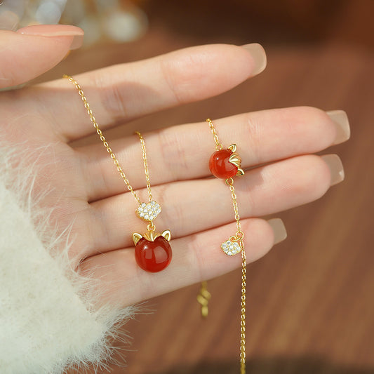 D廠【YC2267N】原創純銀S925福運小馬本命年手鍊如意紅瑪瑙項鍊新年首飾
 25.12-1