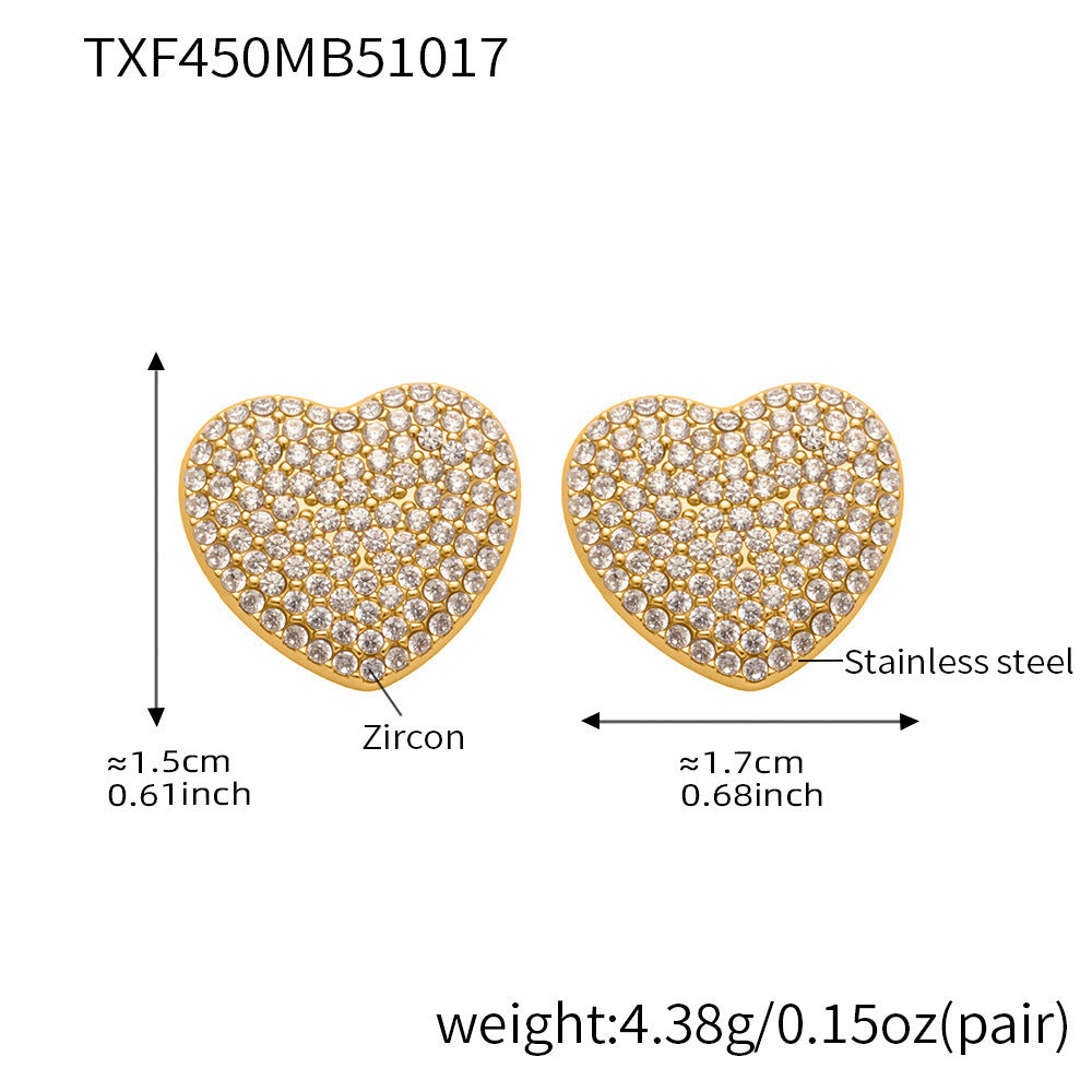 B廠【TXP450】5A鋯石皇冠愛心滿鑽開口戒指項鍊耳環組不銹鋼鍍18k真金
 25.10-4
